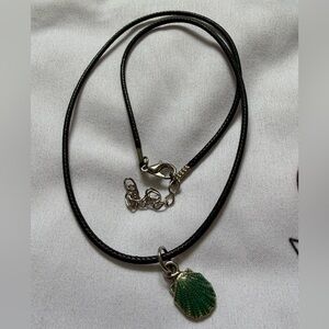 Black Cord Necklace with Green Shell Design Pendant